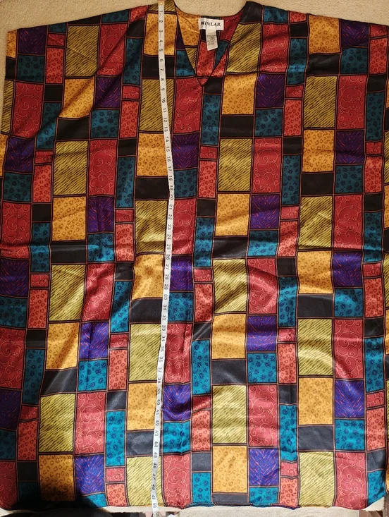 Vintage Winlar Satin Patchwork Caftan w Animal Print. Excellent condition. - Picture 7 of 9